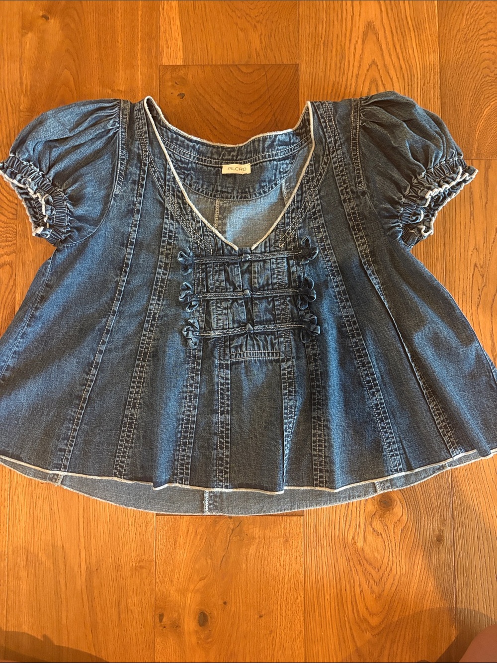 OshKosh B'gosh Denim-Look Puff Sleeve Top - Blue